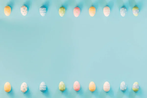 Easter Eggs Blue Background Copy Space Text — Stock Photo, Image