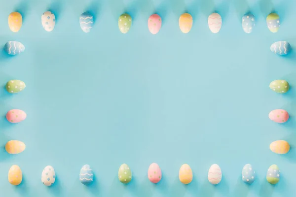 Easter Eggs Blue Background Copy Space Text — Stock Photo, Image