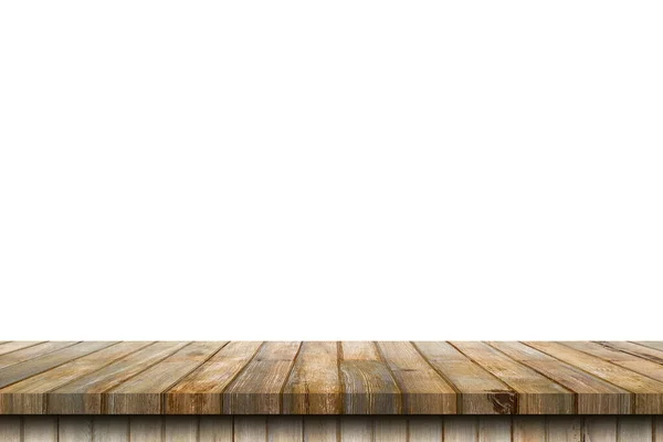 Prázdný Starý Dřevěný Stůl Izolovat Bílé Pozadí Zobrazit Montáž Kopírovacím — Stock fotografie