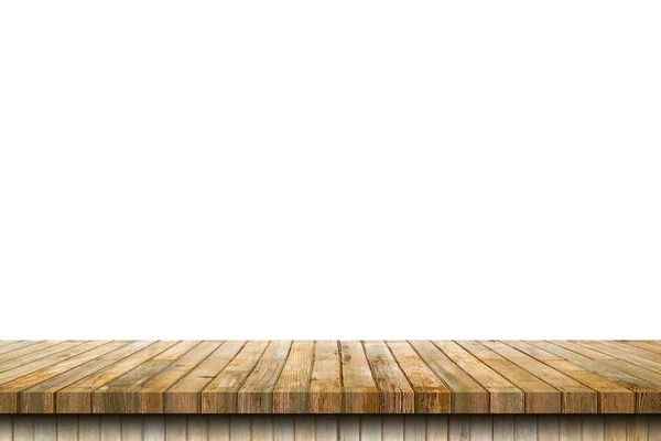 白い背景を隔離し 製品のコピースペースとモンタージュを表示する上で古い木のテーブルを空 — ストック写真