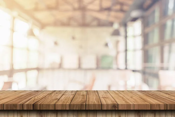 Empty Wooden Table Customer Coffee Shop Blur Background Bokeh Vintage — Fotografia de Stock