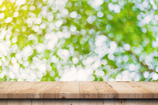 Зеленый Лист Bokeh Размытый Деревянный Стол Природного Фона — стоковое фото