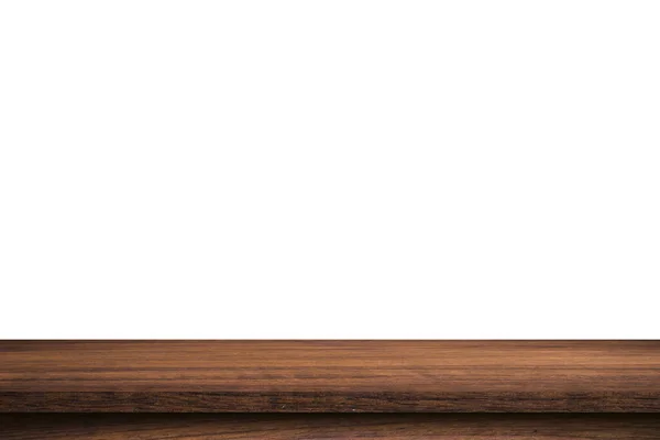 白い背景を隔離し 製品のコピースペースとモンタージュを表示する上で古い木のテーブルを空 — ストック写真