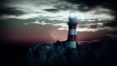 Deniz feneri gece Uçurumdaki