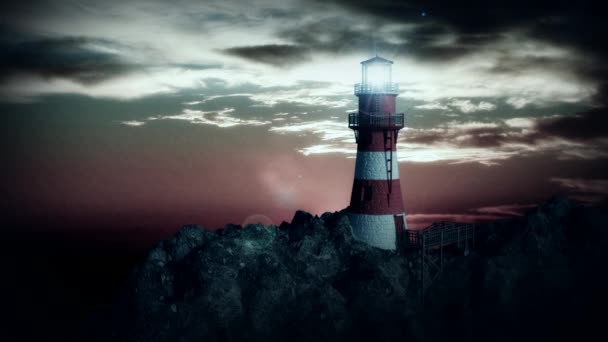 Lighthouse on the cliff at night — Stock Video