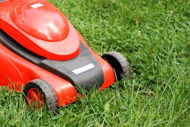 Kırmızı çim biçme makinesi