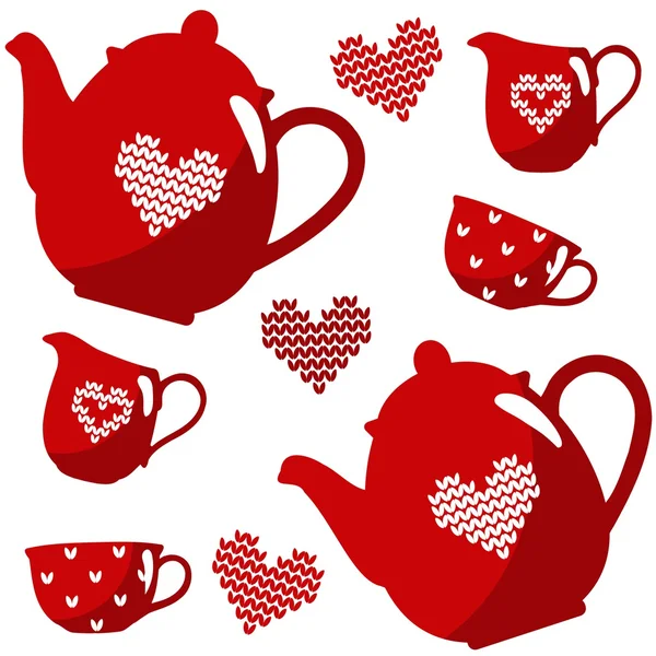 Set de té de café sin costura de Navidad, ilustración vectorial aislada con patrón nórdico — Archivo Imágenes Vectoriales