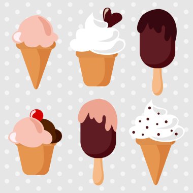 Ice cream sundae retro set, vector illustration clipart
