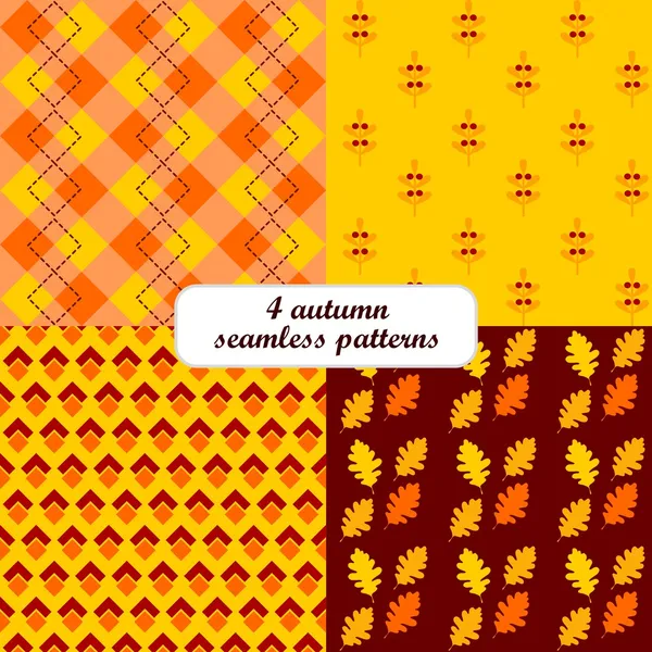 4 different autumn fall vector seamless patterns (tiling), rectangle and floral shape — Stock Vector