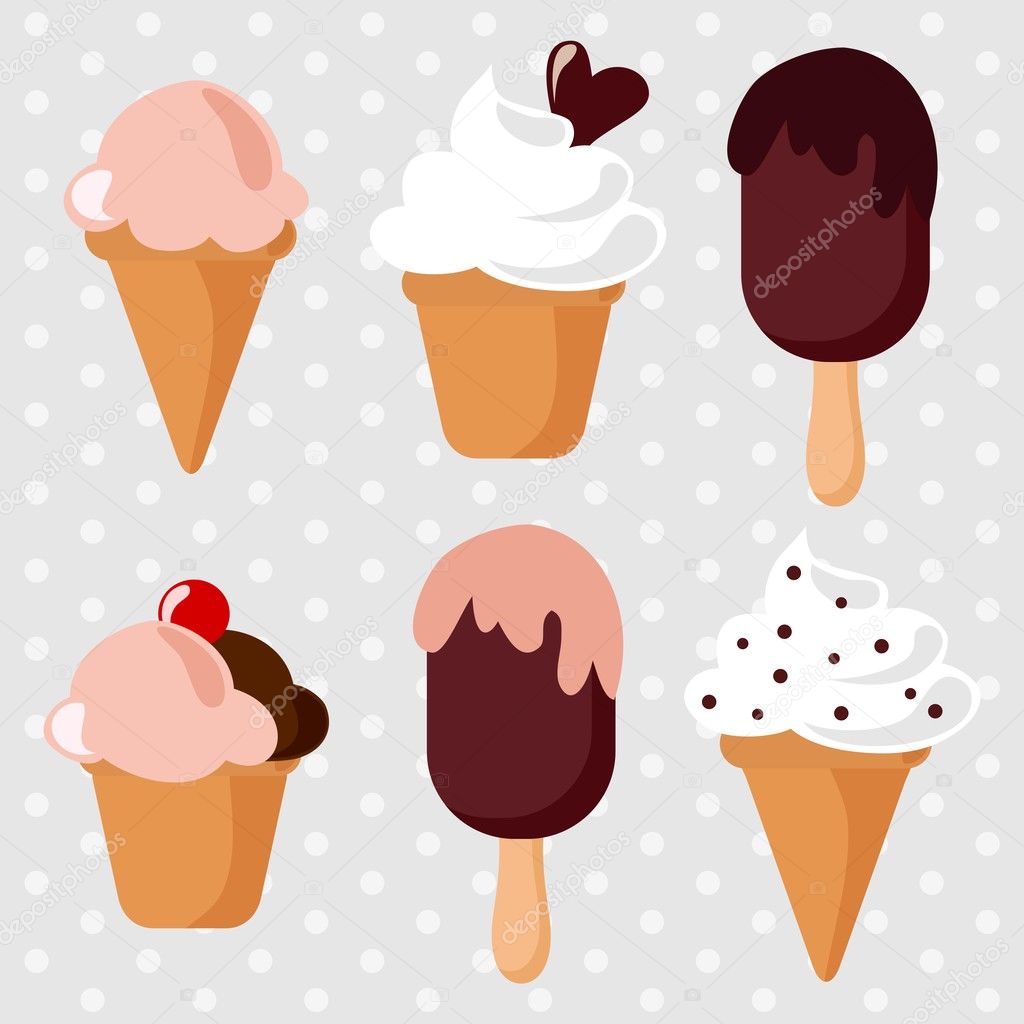 Ice cream sundae retro set, vector illustration
