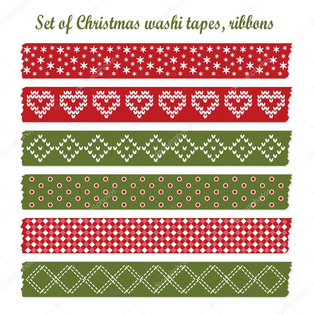Set of vintage christmas washi tapes, ribbons, vector elements, cute