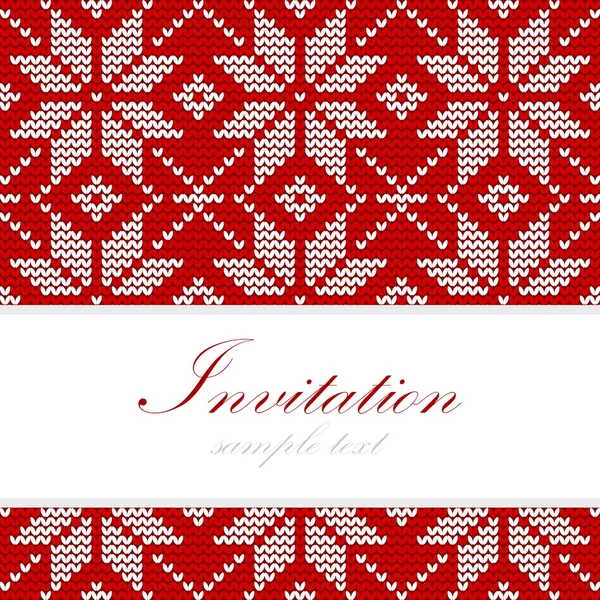 Biglietto natalizio lavorato a maglia invernale, motivo nordico, illustrazione vettoriale di sfondo — Vettoriale Stock