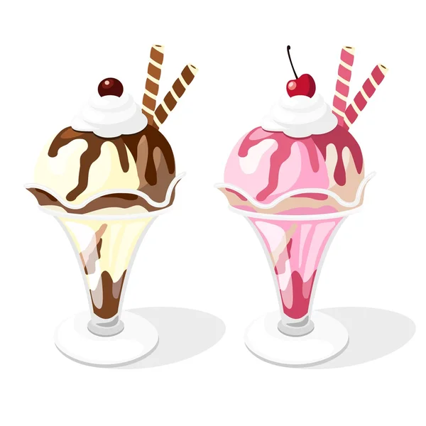 Ice cream sundae illustration, vector — Stock Vector