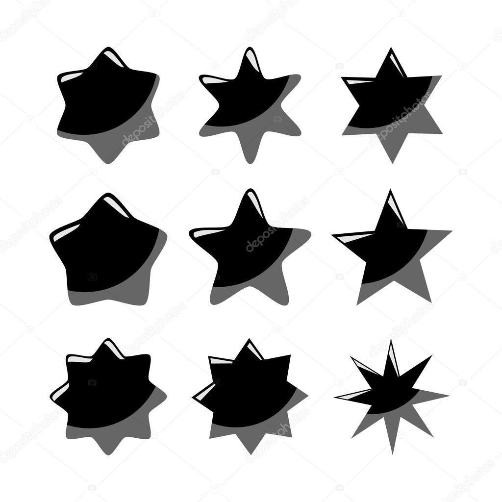 Set of black vector stars, isolated icons