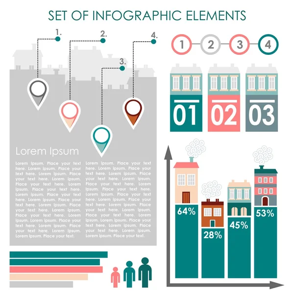 Набор инфографики, значки и элементы демографических данных городов, векторные иллюстрации — стоковый вектор