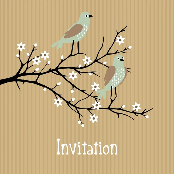 Fundo bonito do vetor da mola com pássaros no ramo da flor da cereja, aniversário, cartão de casamento, convite — Vetor de Stock