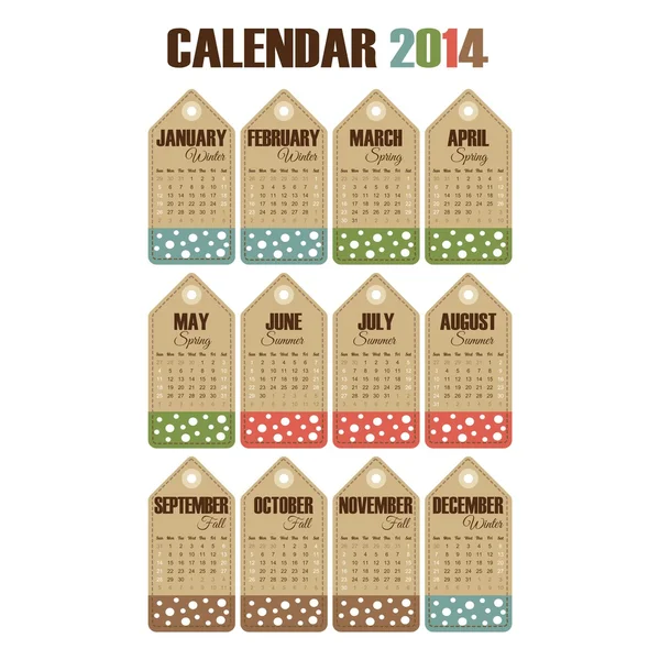 Calendar 2014, vintage cardboard label, flat design, vector illustration — Stock Vector