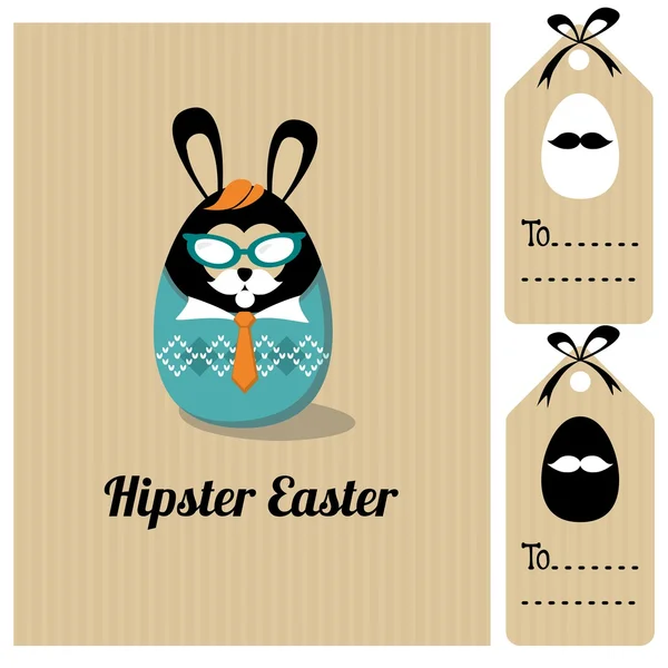 Linda tarjeta de Pascua vintage con conejito hipster de moda, vector ilustración fondo — Vector de stock