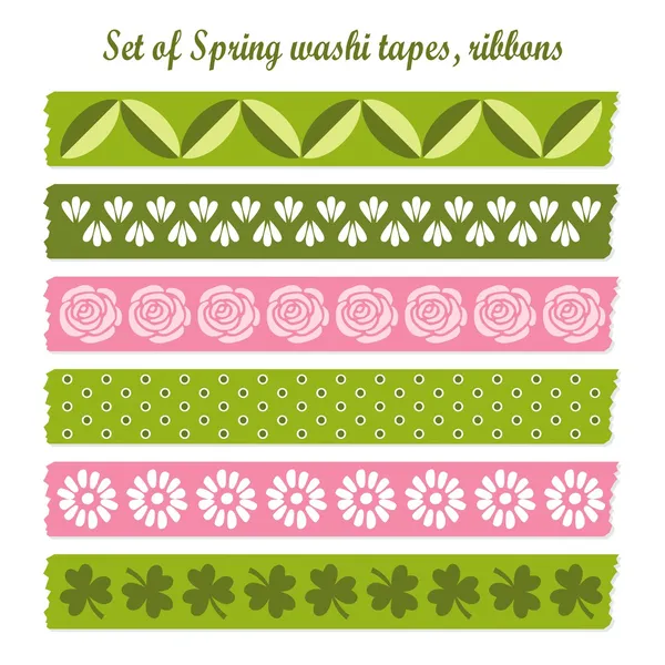 Conjunto de primavera Páscoa vintage washi fitas, fitas, elementos vetoriais, padrões de design bonito — Vetor de Stock