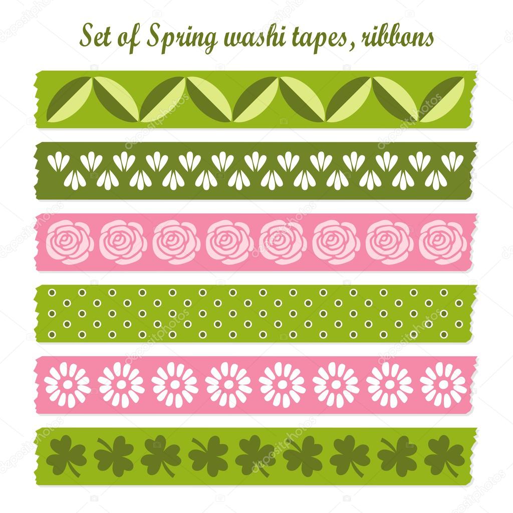 Set of spring easter vintage washi tapes, ribbons, vector elements, cute design patterns