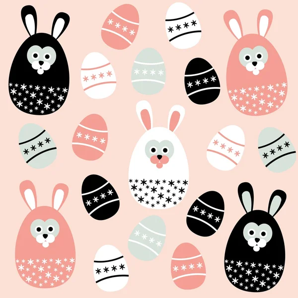 Mignon motif sans couture Pâques avec des œufs et des lapins, illustration vectorielle — Image vectorielle