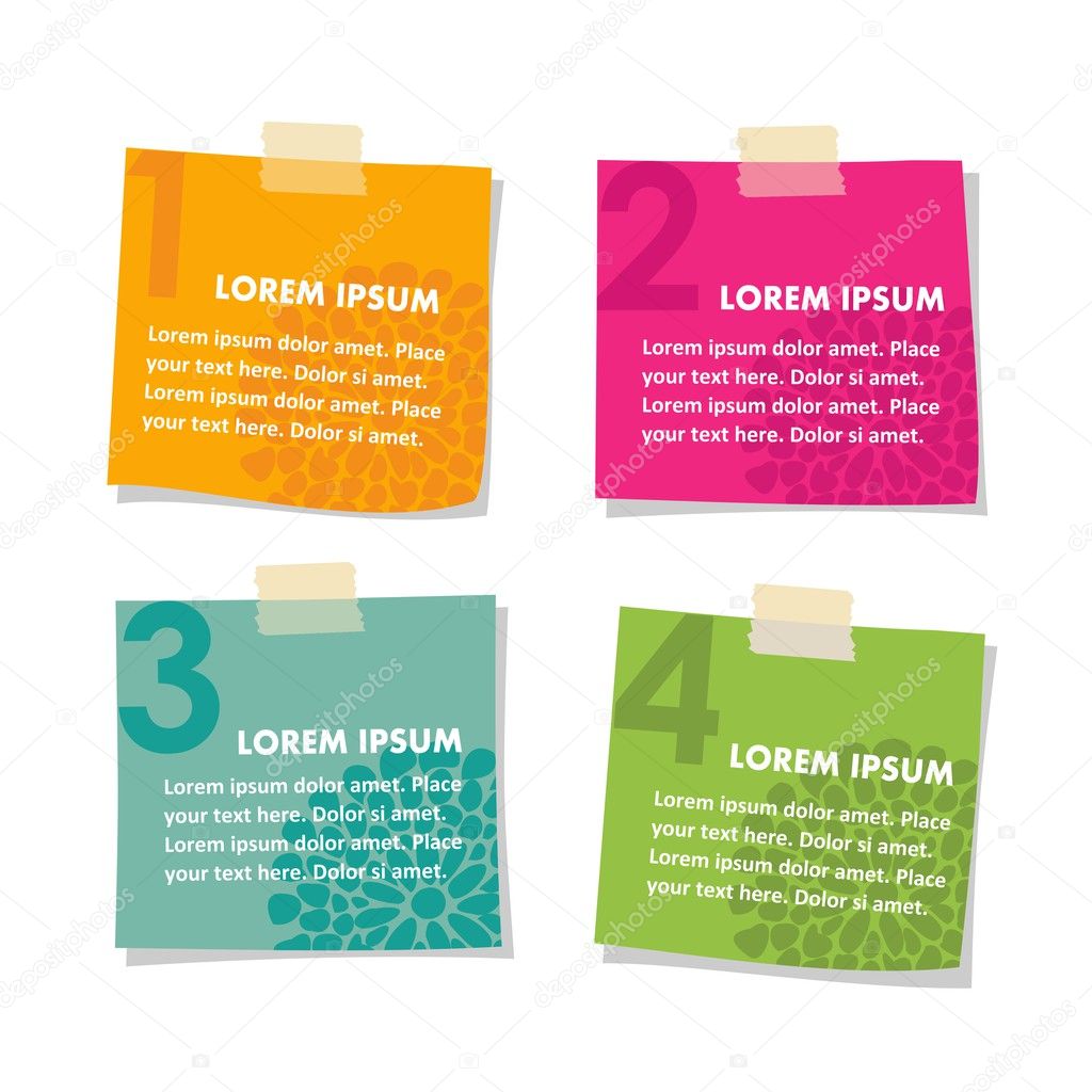 Set of post it stick notes papers, vector illustration isolated on white background