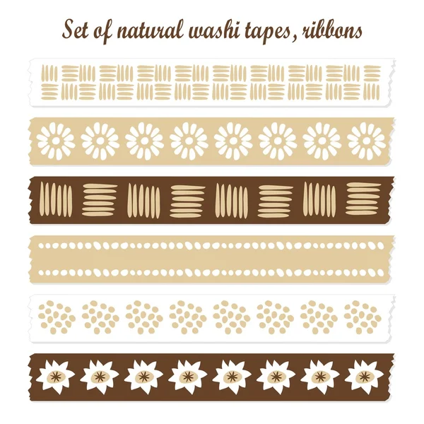 Set of natural washi tapes, ribbons, vector elements, cute design patterns — Stock Vector