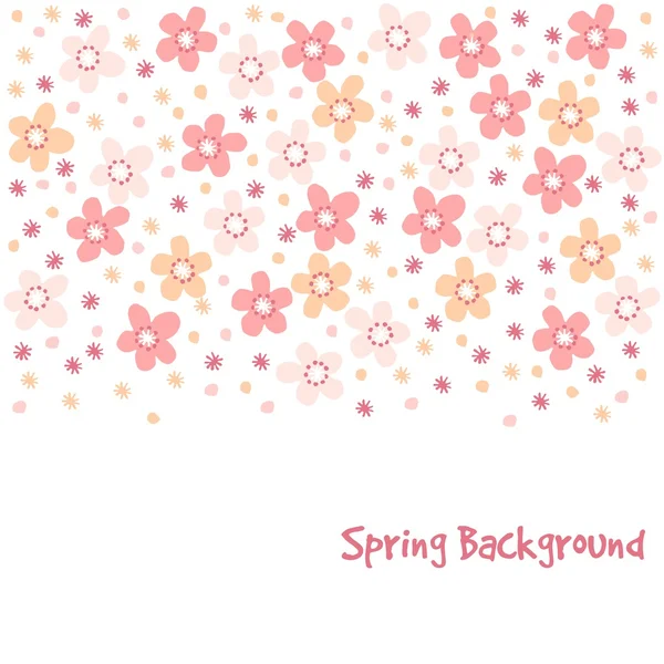 Linda tarjeta de primavera con flores de cerezo, ilustración vectorial, fondo de patrón floral — Vector de stock