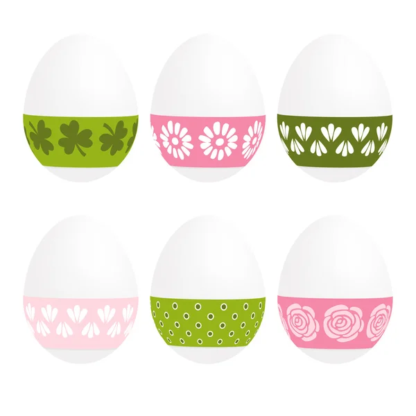 Mignon ensemble d'oeufs de Pâques peints, conception florale de printemps, fond vectoriel illustration — Image vectorielle