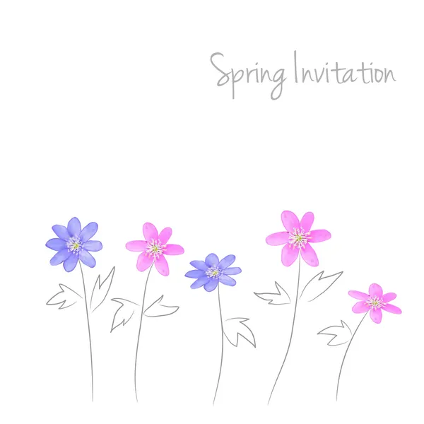 Niedliche Karte, Einladung mit Aquarellblumen, Anemonen, Leberblatt, Vektorillustration Hintergrund — Stockvektor