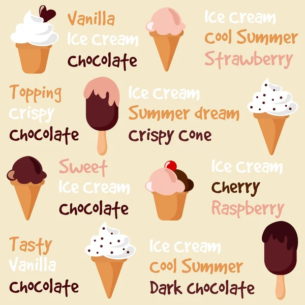 Ice cream sundae naadloze patroon, retro set, vector afbeelding achtergrond — Stockvector