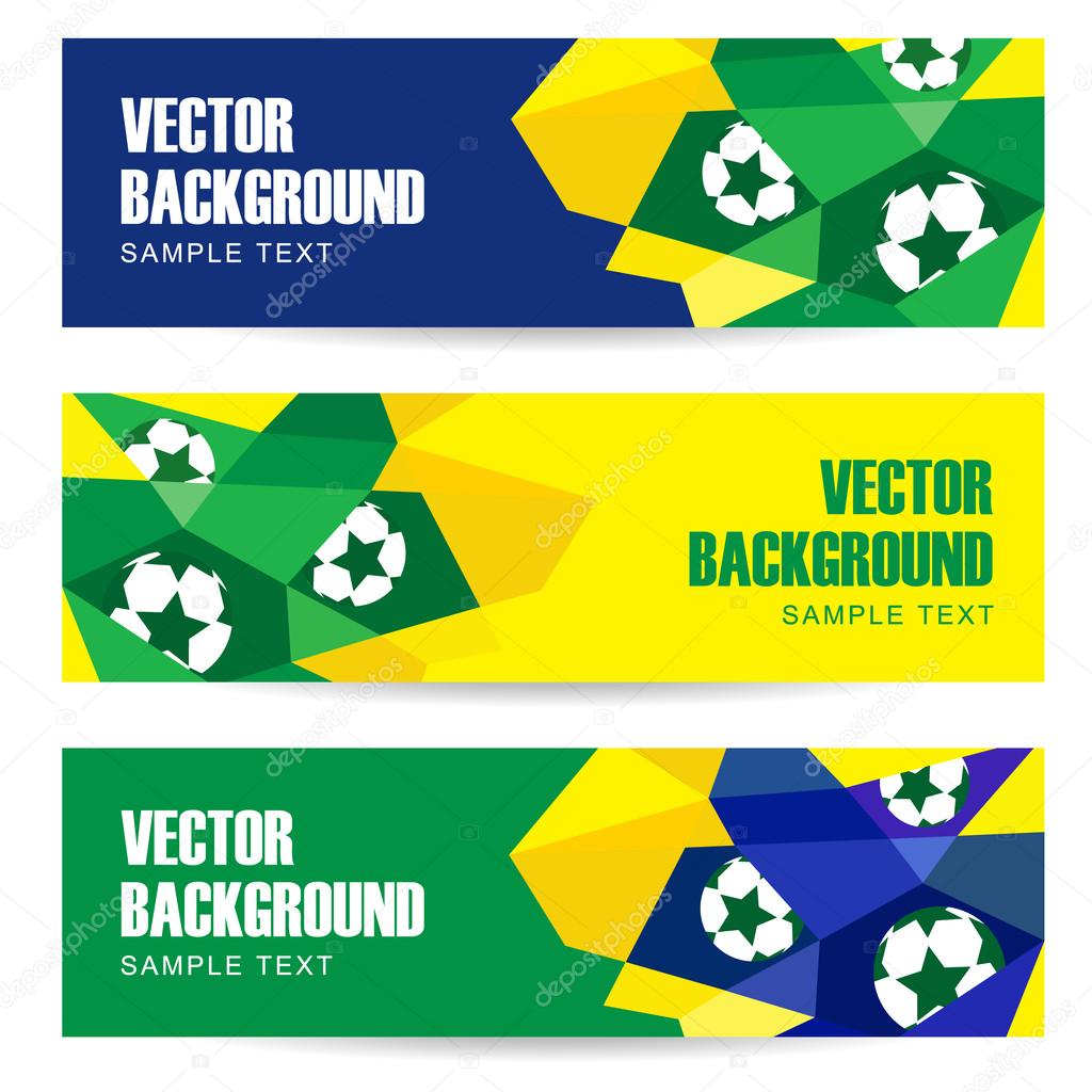 Set of abstract modern polygon banners in Brazilian flag and football design, vector illustration  background