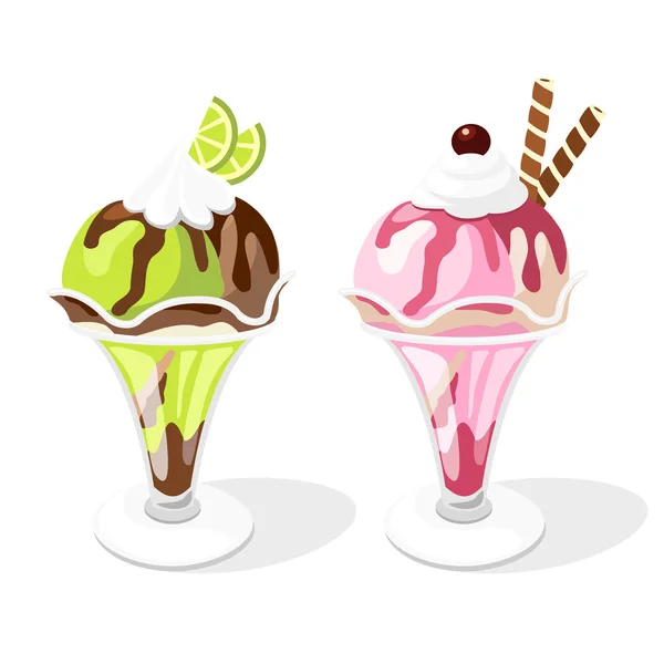 Ice cream sundae set, vector  illustration — Stock Vector