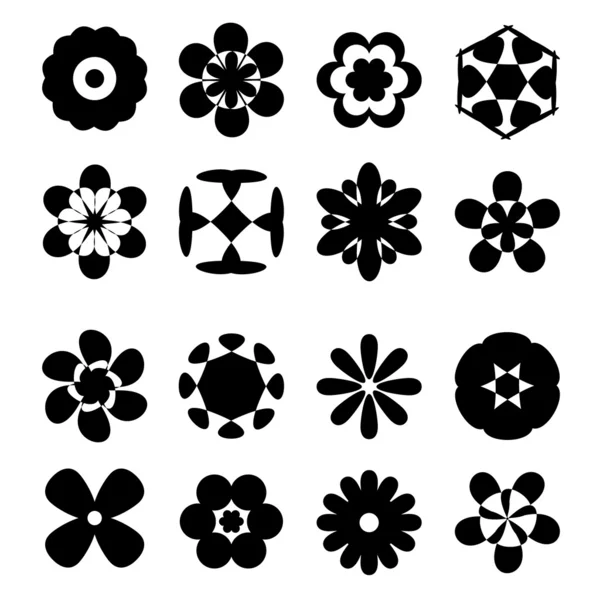 Conjunto de iconos de flores negras, ilustraciones vectoriales — Vector de stock
