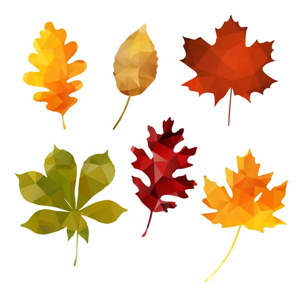 Barevná sada podzimní listí na podzim, polygonální design, izolované vektorové ilustrace — Stockový vektor