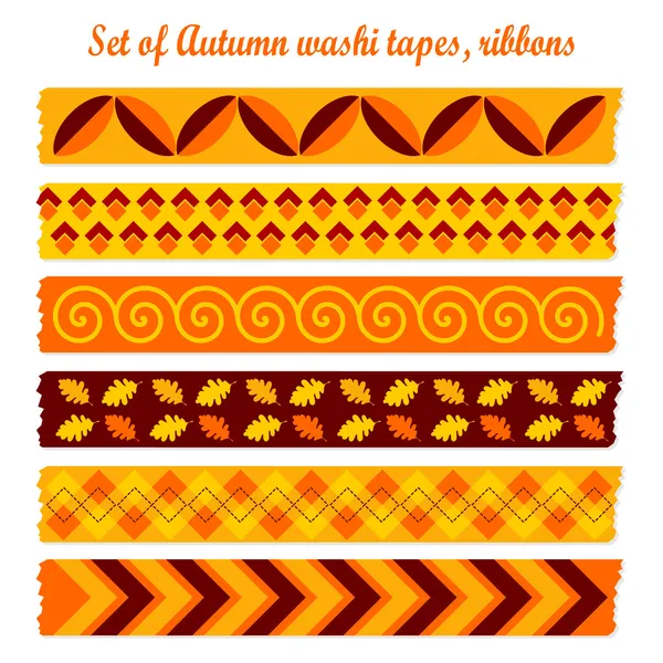Set of autumn fall vintage washi tapes, ribbons, vector elements, cute design patterns — Stock Vector