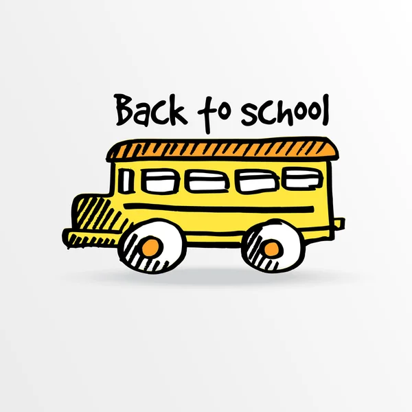 Volver a la escuela, vector de fondo con autobús escolar amarillo — Vector de stock