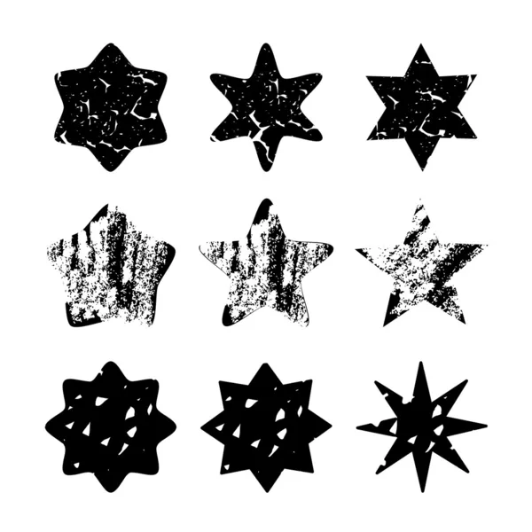 Conjunto de estrellas aisladas dibujadas a mano negras, objetos vectoriales — Archivo Imágenes Vectoriales