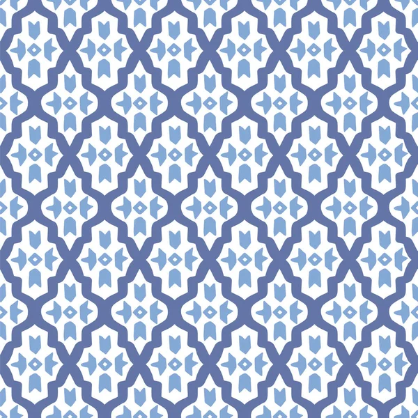 ラマダンKareemグリーティングカード、イスラムの背景、ファブリック、ウェブバナーのための青いモロッコのシームレスなパターンを手描き。ポルトガルのアズレホスタイルのデザイン。装飾ベクトルイラスト. — ストックベクタ