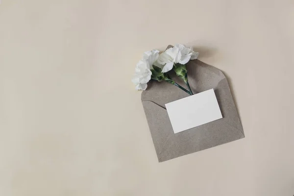 Casamento Feminino Composição Papelaria Aniversário Cartão Visita Branco Maquete Convite — Fotografia de Stock