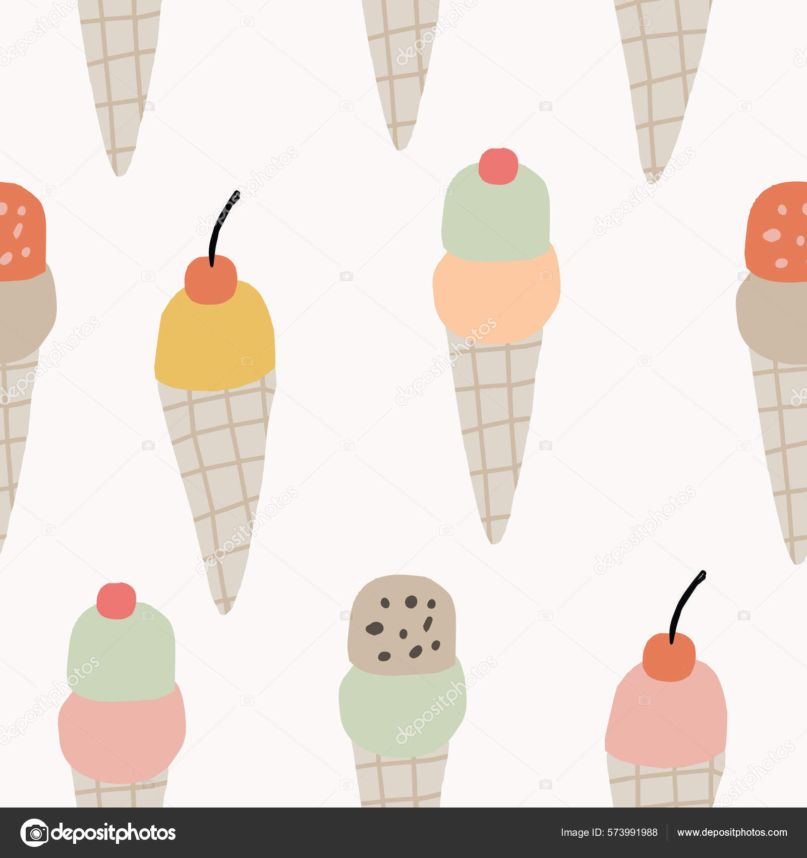 Vintage Ice Cream Cones Cute Kids Seamless Repeat Pattern Boho Neutral for Commercial Use