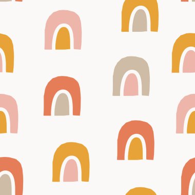 Gökkuşağı karalamalı, kusursuz bir el çizimi. Renkli retro soyut geometrik tasarım. Markalaşma, kumaş, tekstil, duvar kağıtları, şirin vektör illüstrasyon arkaplanı için yinelenen fayans.