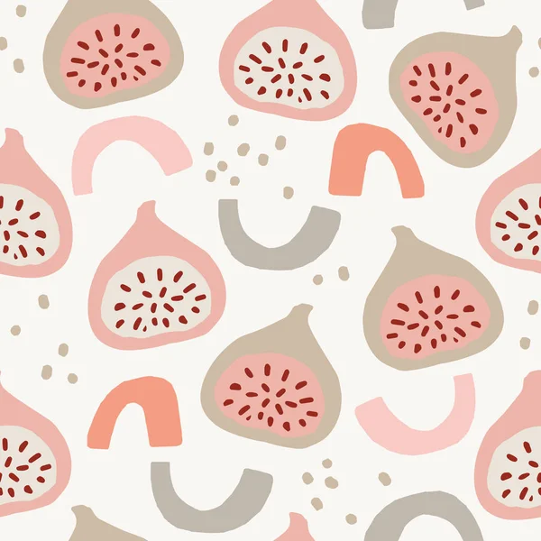 Floral Seamless Pattern Sliced Fig Fruit Geometric Arc Shapes Dots — Stock Vector