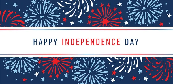 Grattis Självständighetsdagen Nationaldagen Juli Julkort Inbjudan Handritade Fyrverkerier Usa Flagga — Stock vektor