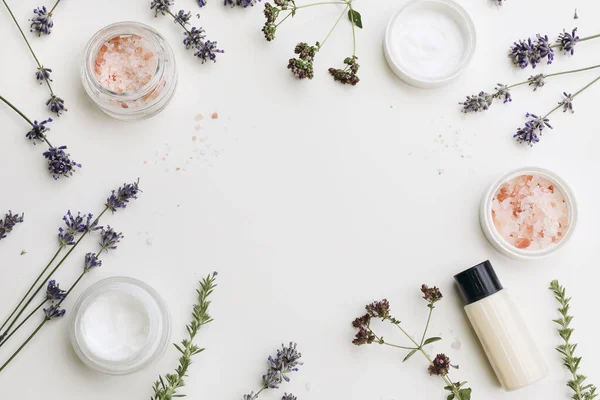 Skin Cream Moisturizer Shampoo Bottle Lavender Oregano Satureja Herbs Himalayan — Stock fotografie