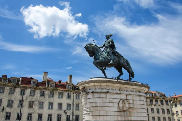 Statue of King Joao 1 at Praça da Figueira — Stock Fotó