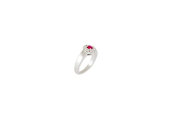 Diamond Ring Pink Precious Gems White Golden Ring White Background — Stockfoto