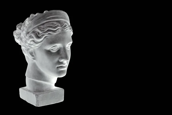 Marble Head Young Woman Ancient Greek Goddess Bust Isolated Black — Stock Photo, Image