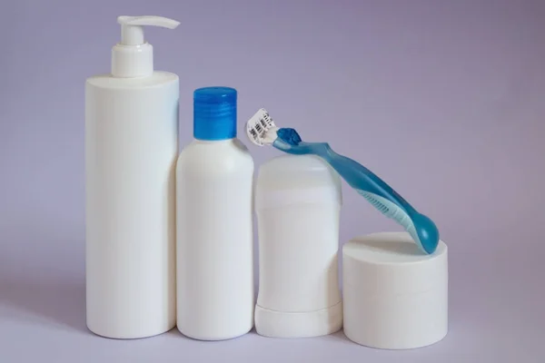 Varios Productos Cosméticos Con Desodorante Accesorios Para Cuidado Belleza Juego — Foto de Stock