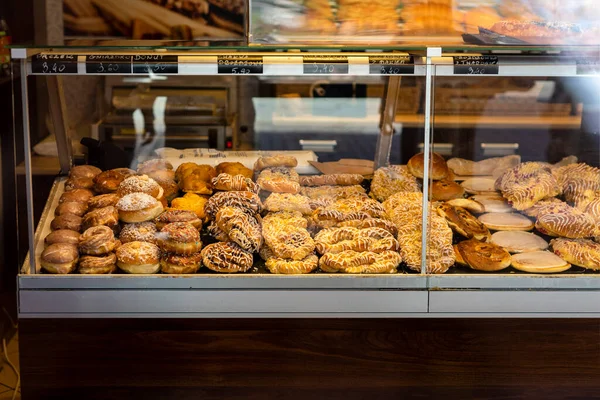 Panadería Tienda Muestra Pan Azúcar Dulces Donas — Foto de Stock